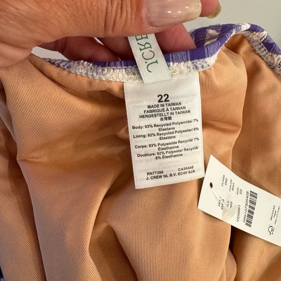 J. Crew NWT Plunge One Piece Gingham Swimsuit Size 22 Purple & White Seersucker - Picture 12 of 14